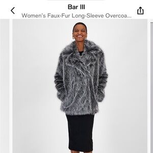 Bar III Gray Faux-Fur Long Coat
